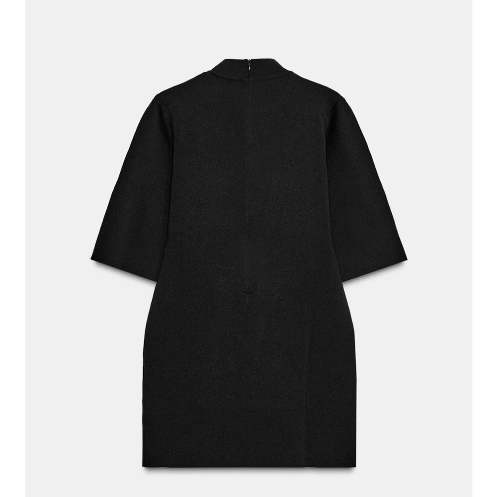 Zara NWT black 3/4th quart sleeve mock neck knit sweater mini dress - Picture 4 of 11
